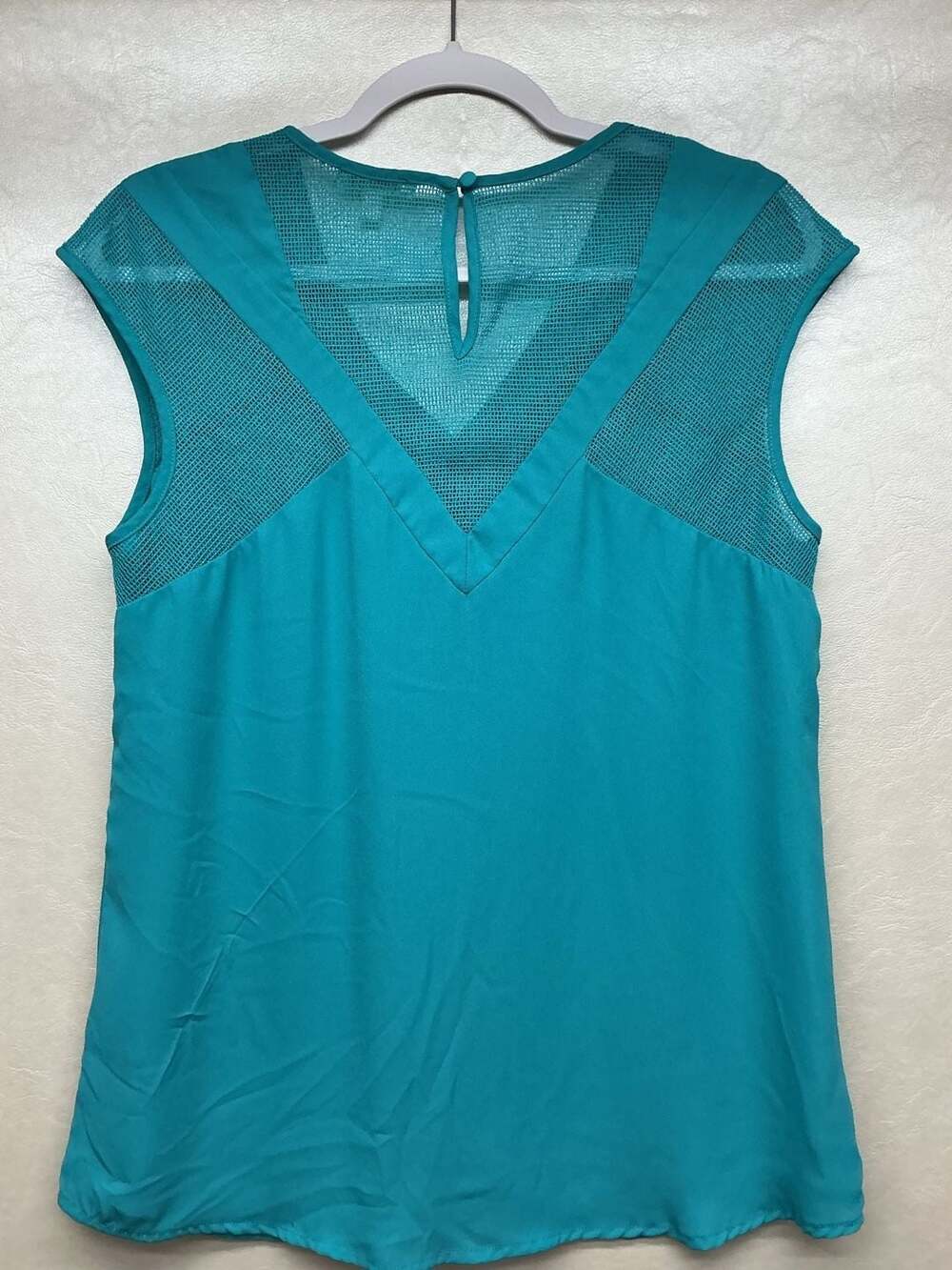Spense Teal Blue Chiffon Mesh Accent Cap Sleeve Blouse Size M - Picture 3 of 3